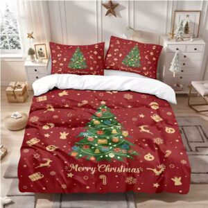 3pcs Christmas Tree Red Bedding Set – Coreless, Soft & Washable (Multi-Size)